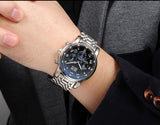 2016 mens watches top brand luxury BOS Three dial work stainless steel Moon Phase Waterproof Luminous men's watches quartz-watch