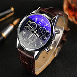 Splendid New Luxury Fashion Faux Leather Men Blue Ray Glass Quartz Analog Watches Casual Cool Watch Brand Men Watches 2016