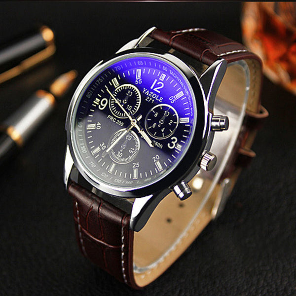 Fashion faux leather mens analog quarts watches blue ray men store wrist watch 2018 mens watches top brand luxury casual watch clock