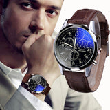 Splendid New Luxury Fashion Faux Leather Men Blue Ray Glass Quartz Analog Watches Casual Cool Watch Brand Men Watches 2016